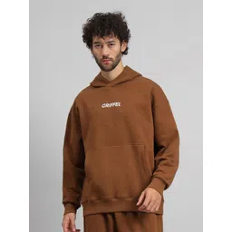 GRIFFEL Men Typography Printed Hood Fleece Pullover Sweatshirt-picture-10