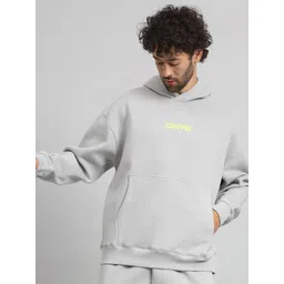 GRIFFEL Men Typography Printed Hood Fleece Pullover Sweatshirt-picture-17