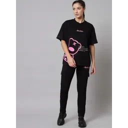 GRIFFEL Women Black Printed Pure Cotton Oversized Loose fit Co-Ords-picture-37