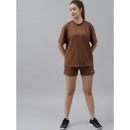 GRIFFEL Women Coffee Brown Loose FitCotton Sports Shorts-picture-36
