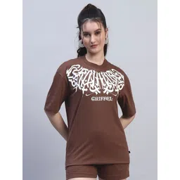 GRIFFEL Women Printed Drop-Shoulder Sleeves Oversized Ultralite T-shirt-picture-36