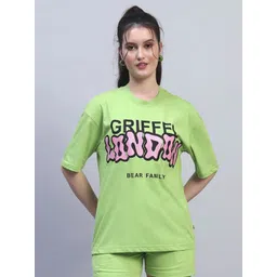 GRIFFEL Women Typography Printed Drop-Shoulder Sleeves Ultralite Oversized T-shirt-picture-19