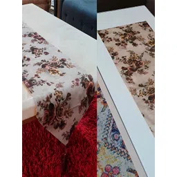 GROKI Brown 2 Pcs Floral Printed Durable Dining & Centre Table Runner-picture-12