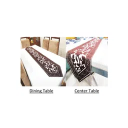 GROKI Brown 2 Pcs Floral Printed Durable Dining & Centre Table Runner-picture-14