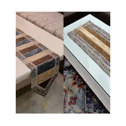 GROKI Brown 2 Pcs Striped Durable Table Runner-picture-15