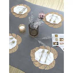 GROKI Gold toned 4 Pieces Floral Textured Waterproof Table Placemats-picture-12