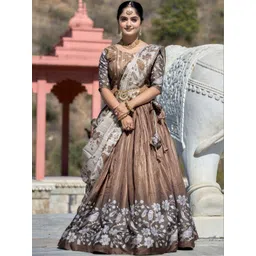 GROOTINN Printed Kalamkari Semi-Stitched Lehenga & Blouse With Dupatta-picture-35