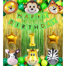 groovy dudz Solid 1st Birthday with Jungle Theme Birthday Decoration Items Balloon-picture-44