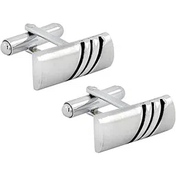 gropotit Silver Plated Black Lines Rectangles Cufflink For Men Classic Wedding Formal Shirt Sleeve Button Birthday Gift for Men Anniversary Gift for Husband Sleeve-Link For shirt, Suit, Blazer-picture-46