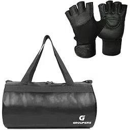 groupers Combo Set of Duffle PU Leather Bag with GloveslDuffle Bags Travel (Black)-picture-11
