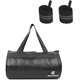 GROUPERS Combo Set of Duffle PU Leather Bag with Wrist BandlDuffle Bags Travel (Black)-picture-29