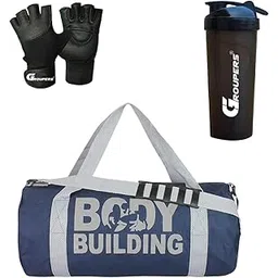 GROUPERS Duffle Canvas Bag with Shaker Bottle-700ml & GloveslDuffle Bags Travel (Blue)-picture-20