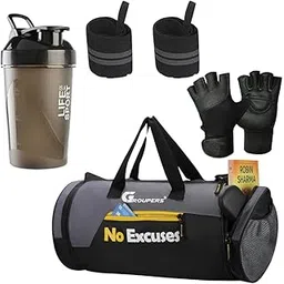 groupers Duffle Polyester Bag NO Excuses with Wrist BandlGloveslShaker Bottle-400 ML (Black)-picture-17