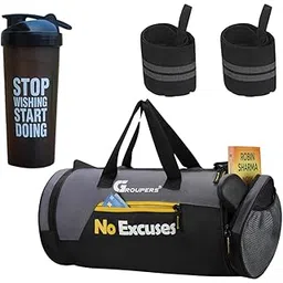 groupers Duffle Polyester Bag NO Excuses with Wrist BandlShaker Bottle-700 ML (Black)-picture-10