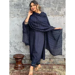 Growdamy Women Floral Embroidered Kurta with Trousers & Dupatta-picture-15