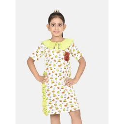 Growing Tree Girls White & Yellow Printed Cotton A-Line Dress-picture-38