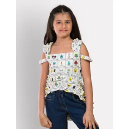 Growing Tree Girls White Print Cold-Shoulder Sleeves High-Low Top-picture-21