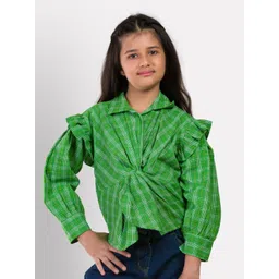 Growing Tree Green & White Checked Twisted Shirt Style Top-picture-54