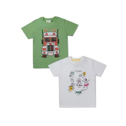 Growing Tree Kids Green & White Printed T-shirt Pack Of 2-picture-40