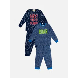 Growing Tree Kids Pack Of 2 Blue & Navy Blue Printed Pure Cotton Night suit-picture-37