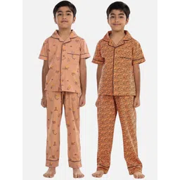 Growing Tree Kids Pack Of 2 Conversational Printed Pure Cotton Night Suit-picture-49