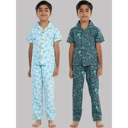 Growing Tree Kids Pack Of 2 Conversational Printed Pure Cotton Night Suit-picture-33