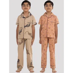 Growing Tree Kids Pack of 2 Printed Pure Cotton Night suit-picture-14