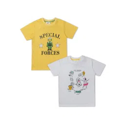 Growing Tree Kids Yellow & Grey Typography Printed T-shirt Pack Of 2-picture-39