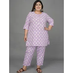 Gs Fashions Floral Printed Round Neck Pure Cotton Straight Kurti With Trousers-picture-29