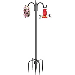 Gtongoko Double Shepherds Hook for Outdoor, 92.5 Inch Heavy Duty Bird Feeder Pole 3/4 Inch Thick Garden Hooks for Hanging Hummingbird Feeder, Plant Baskets, Solar Light Lanterns, 1 Pack-picture-13