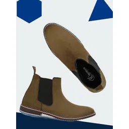 Guava Men Olive Green Solid Cheslea Boots-picture-40