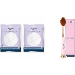 GUBB Hypoallergenic 100% Cotton Balls For Face Cleansing & Makeup Removal - Deeply Cleanses & Removes Dirt Gently | Safe for Sensitive Skin, White - 100 PCs, Pack Of 2 Multi use Oval Makeup Brush-picture-48