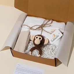 Gubbachhi Maakad Rattle with Cream Swaddle Gift Set | Crochet Rattle & Muslin Swaddle Combo | Newborn Gift idea | Gifting for Infants/Babies | 100% Muslin swaddlecloth | Toy for Gifting| 3 Months +-picture-21