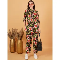 GUDWEARS Floral Printed Mandarin Collar Pure Cotton Tunic With Trousers-picture-17