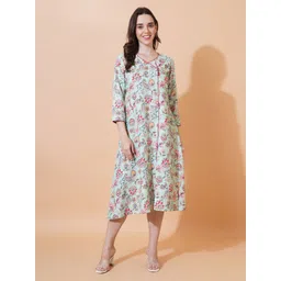 GUDWEARS Floral Printed Round Neck A-Line Midi Dress-picture-25