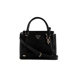 Guess Black Solid Daryna 2 Comp Satchel Bag with Detachable Strap-image-9