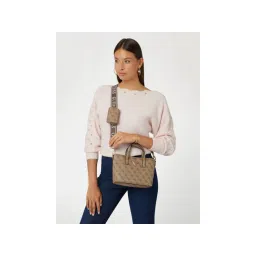 guess fashion Guess Latte Brown Printed Latona Mini Shoulder Bag with Pouch (Set of 2)-picture-33