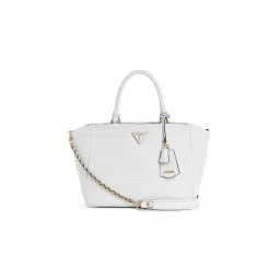 Guess Women White Textured Pu Etel Girlfriend Satchel Bag-image-19