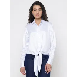 Guess Anna Chic Look Soft Satin Pure White Solid Spread Collar Regular Fit Shirt image 1