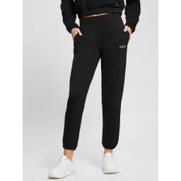 Guess Black Cotton Solid Trackpants image 1