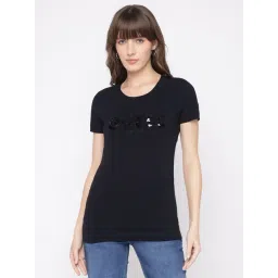 Guess Black Embellished Slim Fit T-Shirt-picture-30