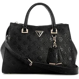 guess Black Logo Embossed Monogram Cresidia Society Satchel Bag-picture-11