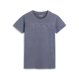 Guess Blue Embroidered Round Neck Gmt Dye T-Shirt-picture-45
