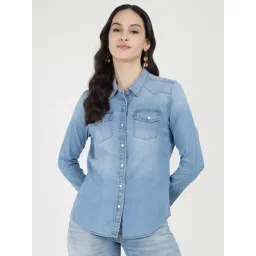 Guess Blue Lyocell Solid Shirt-picture-45