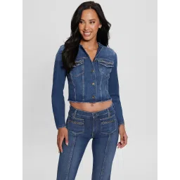 Guess Blue Solid Full Sleeves Jacket image 1