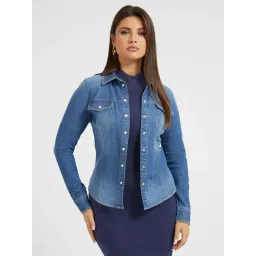 Guess Blue Solid Full Sleeves Shirt-picture-12
