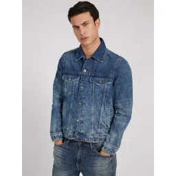 Guess Blue Solid Spread Collar Denim Jacket image 1