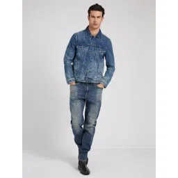 Guess Blue Solid Spread Collar Denim Jacket image 3