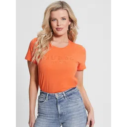 GUESS Brand Logo Embellished Pure Cotton T-shirt-picture-36