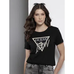 GUESS Brand Logo Printed Embellished Pure Cotton T-shirt-picture-13